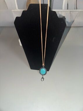 paparazzi Turquoise Pendant on Tan Suede Necklace